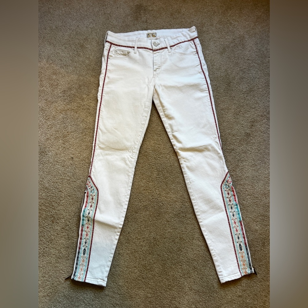 MOTHER The Looker Ankle zip embroidered jeans
